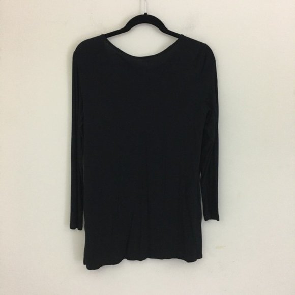 DKNY Black Round Neck Long Sleeve Top Overlap Bottom Size Medium Stretch/Comfort - Picture 5 of 11